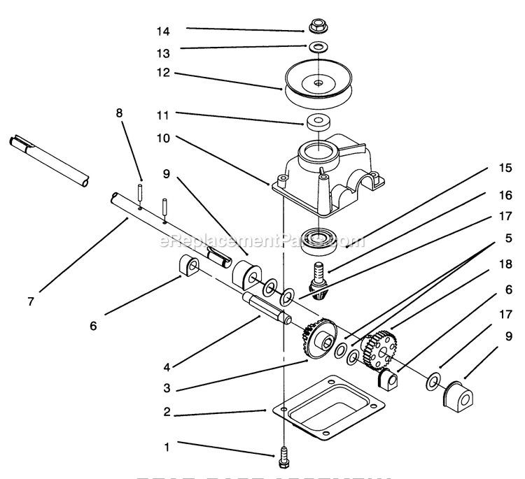 Gear Case Assembly Diagram and Parts List for 10761B (4900001-4999999)(1994) Lawn Boy Lawn Mower